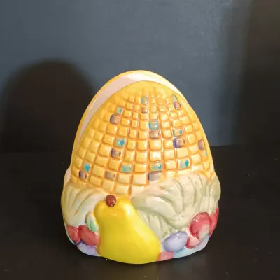 LOT 212: Thanksgiving Must Have Including Ceramic Turkey Platter and Corn Shaped Napkin Holder, Pilgram Salt & Pepper Shakers NOS and...