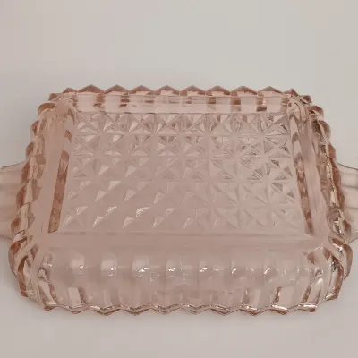 LOT 215: Collection of Pink Depression Glass - Hobnail Glasses and Scalloped Dishes
