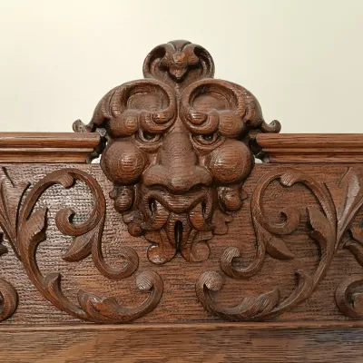 LOT 144: Antique Ornate/Carved Oak Curved Curio Cabinet
