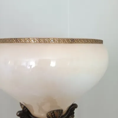 LOT 191: Vintage Metal Torchiere with Glass Shade