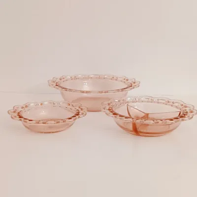 LOT 240: Pink Depression Glass Open Lace Border Glassware