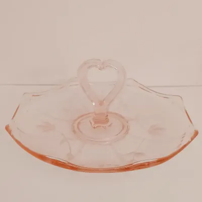 LOT 239: Pink Depression Glass Cake Plate, Bowl, Dish Lid & More
