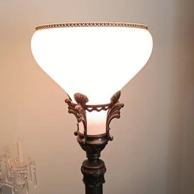 LOT 191: Vintage Metal Torchiere with Glass Shade