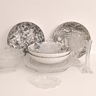 LOT 140: Signature Houseware Dinner Bowls, Vintage Candy Bowls & Vases