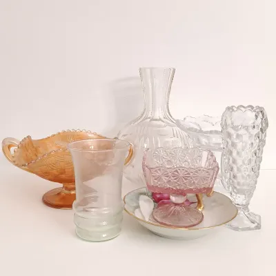LOT 139: Vintage Glass Collection: Uranium, Marigold Carnival, Pink