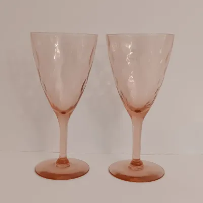 LOT 213: Pink Depression Glass Stemmed Glasses, Dish and Glass