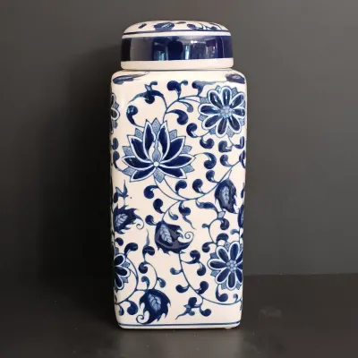 LOT 230: Bombay Blue and White Ceramic Canisters & Tealight