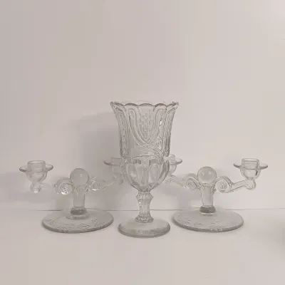 LOT 137: Vintage Footed Celery Vase & Double Arm Candelabra