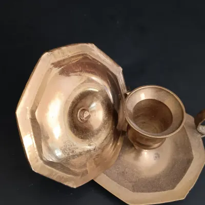 LOT 235: Etched Brass Aftaba Ewer with Brass Candle Holders