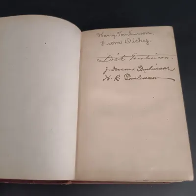 LOT 206: Leatherbound Bronte's Poems, Mini Leatherbound Christmas Carol, Longfellow's Prose Works 1866 and Whittier's...