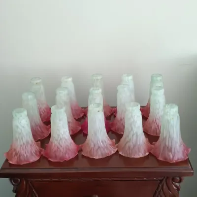 LOT 195: Meyda-Style Lily Pad Lamp with Pink Tulip Shades