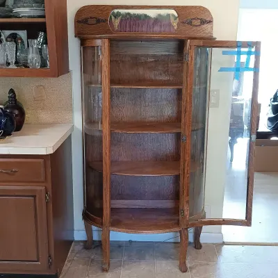 LOT 229: Antique Curved Glass Curio Cabinet