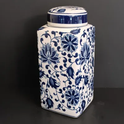 LOT 230: Bombay Blue and White Ceramic Canisters & Tealight