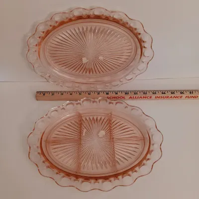 LOT 240: Pink Depression Glass Open Lace Border Glassware