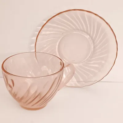 LOT 214: Pink Depression Glass Plates, Cups, Bowls and More