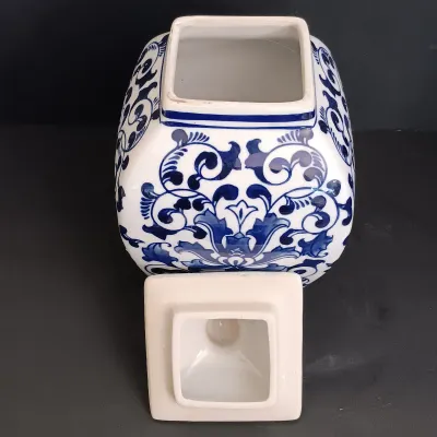LOT 230: Bombay Blue and White Ceramic Canisters & Tealight
