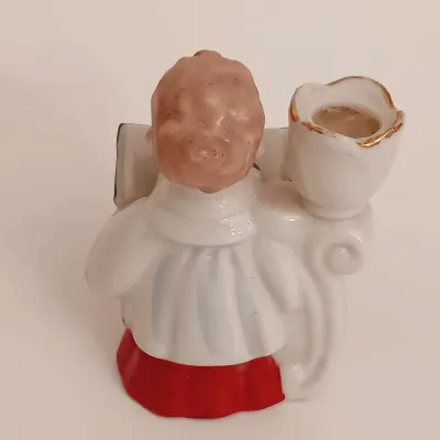 LOT 241: German-Style Elf Figurines, Choir Boy Mini Candlestick Holder, Green Glass Tray & More