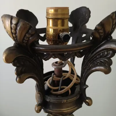 LOT 191: Vintage Metal Torchiere with Glass Shade