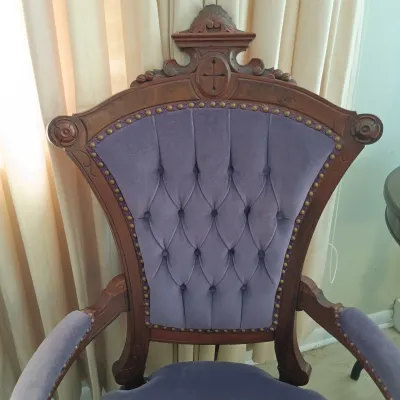 LOT 193: Pair of Victorian-Style Purple Velvet Upholstered Chairs