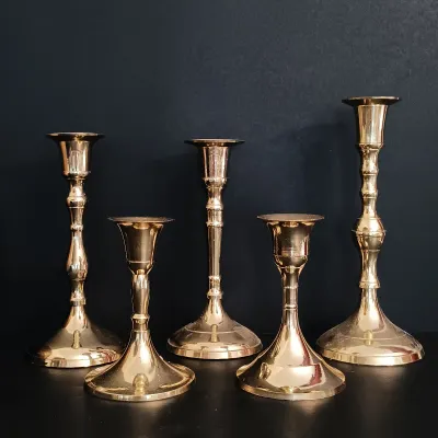 LOT 238: Etched Brass Pot with Brass Bombay Card Holder, EPNS Ware Brass Mini Goblets with Tray & Brass Candlestick Holders
