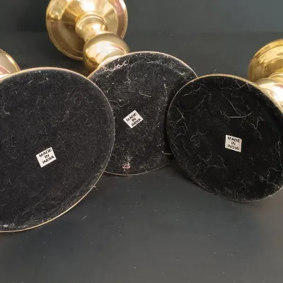 LOT 235: Etched Brass Aftaba Ewer with Brass Candle Holders