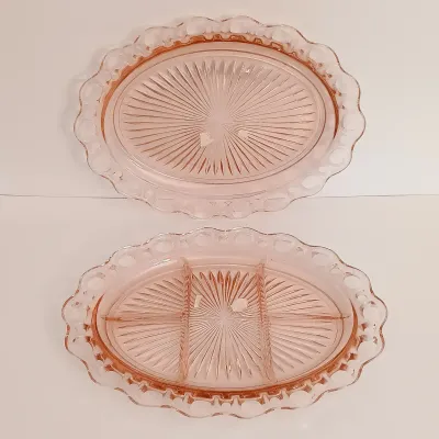 LOT 240: Pink Depression Glass Open Lace Border Glassware