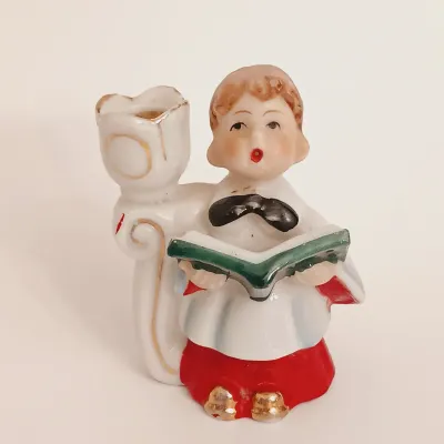 LOT 241: German-Style Elf Figurines, Choir Boy Mini Candlestick Holder, Green Glass Tray & More