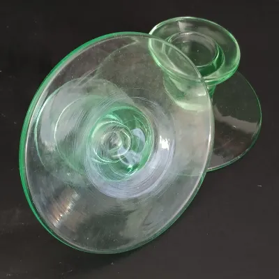 LOT 272: Uranium Glass Sherbert Cups, Candlestick Holders & Etched Dish