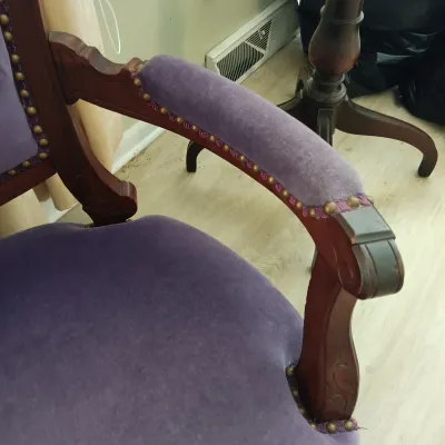 LOT 193: Pair of Victorian-Style Purple Velvet Upholstered Chairs