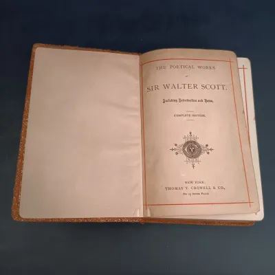 LOT 205: Sir Walter Scott Poetry with Bamboo Pattern Leather Cover, Classic Poems Circa 1908 & The Poems of Adelaide A Procter 1881