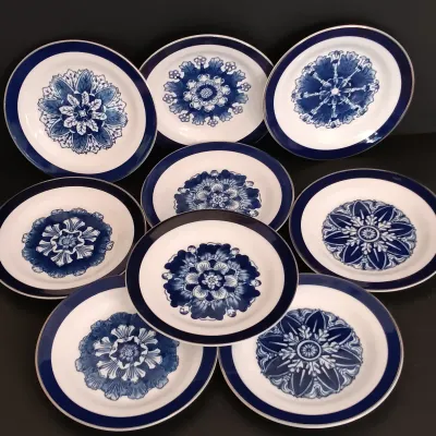 LOT 232: Bombay Rosette Salad Plates with Porcelain Tea Pot, Creamer, Sugar Bowl & Tea Cup