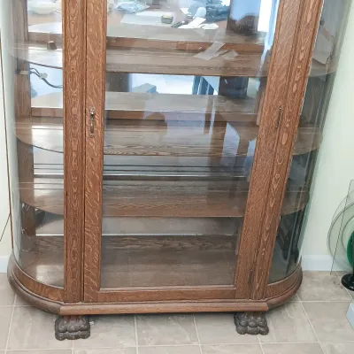 LOT 144: Antique Ornate/Carved Oak Curved Curio Cabinet