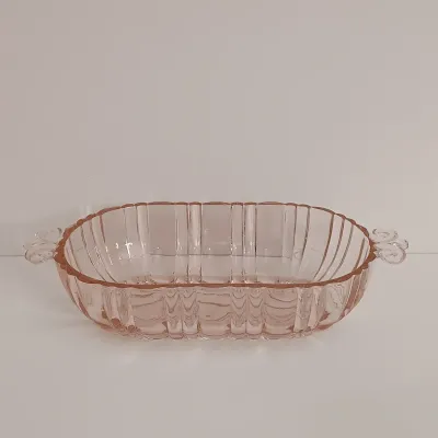 LOT 215: Collection of Pink Depression Glass - Hobnail Glasses and Scalloped Dishes