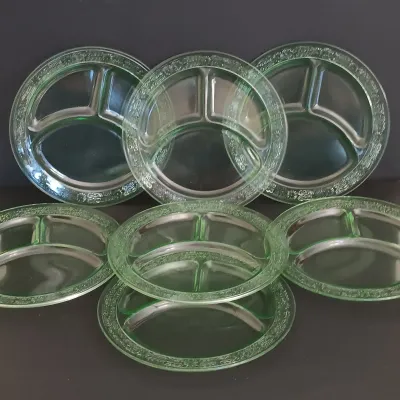 LOT 199: Uranium Glass Daisy Pattern Divided Plates