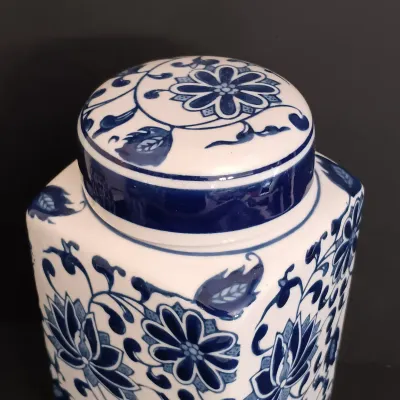 LOT 230: Bombay Blue and White Ceramic Canisters & Tealight