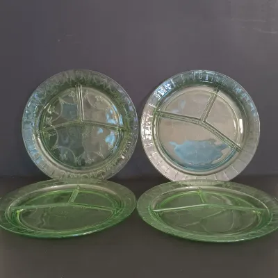 LOT 200: Uranium Glass Cameo Ballerina Pattern Divided Plates