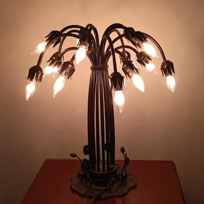 LOT 195: Meyda-Style Lily Pad Lamp with Pink Tulip Shades