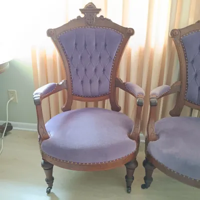 LOT 193: Pair of Victorian-Style Purple Velvet Upholstered Chairs