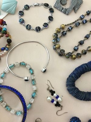 Beautiful blue and Silvertone bracelet, necklace earrings, etc. lot jewelry excellent and very good condition