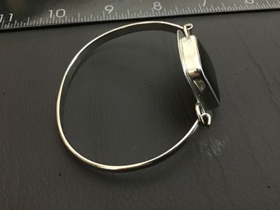 Mexican Sterling Silver & 925 Black Onyx Pendant Bangle Bracelet
