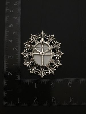 Vintage Silver Tone Filigree Oval Faux Stone Brooch Pendant