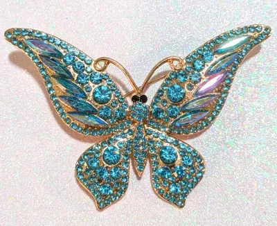**NEW ARRIVAL** Jeweled Both MULTICOLOR & BLUE Marquise-Cut & Round Stones BUTTERFLY BROOCH (2½" x 1¾") with One Half...