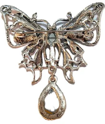 **NEW ARRIVAL** Beautiful Jeweled MULTICOLOR "PLUMES" BUTTERFLY BROOCH (2½" x 2½") with Large Yellow Dangle Stone,...