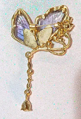 **NEW ARRIVAL** Beautiful Transparent Acrylic PURPLE & GREEN Winged Side-View BUTTERFLY BROOCH (2½" x 1½") with Jeweled...