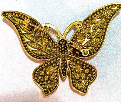 **NEW ARRIVAL** Jeweled RED Marquise-Cut & Round Stones BUTTERFLY BROOCH (2½" x 1¾") with Thick Gold Colored...
