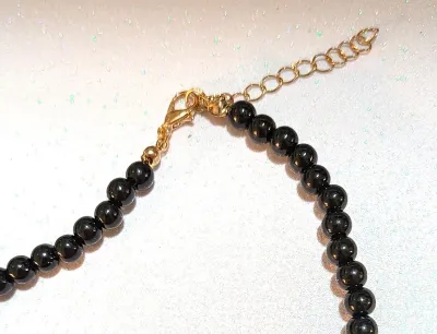 ALL BLACK HEART BEADED NECKLACE & BRACELET JEWELRY SET with NECKLACE (15" L + Single Heart, Black Beads Chain/Gold Tone Lobster...