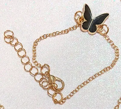 ***NEW ARRIVAL *** Delicate Enameled BLACK BUTTERFLY JEWELRY SET with NECKLACE (16" L+Gold Colored Edged Small Butterfly+Gold Tone...