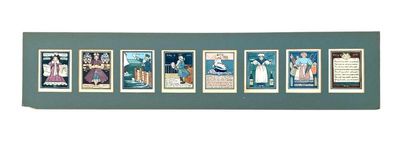 Set of 8 hand-painted images dated 1899.  Probably acted as diary entry notes from a European trip..  Each card is 4 x 3 in.