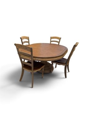 Wooden Pedestal Dining Table & Chairs with Painted Detail (DR-MG)