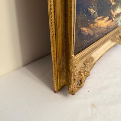 Framed Mountain Landscape Oil on Canvas Painting (P-MG)